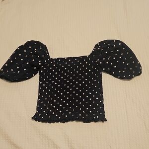 Black Puff Sleeve Polka Dot Top
